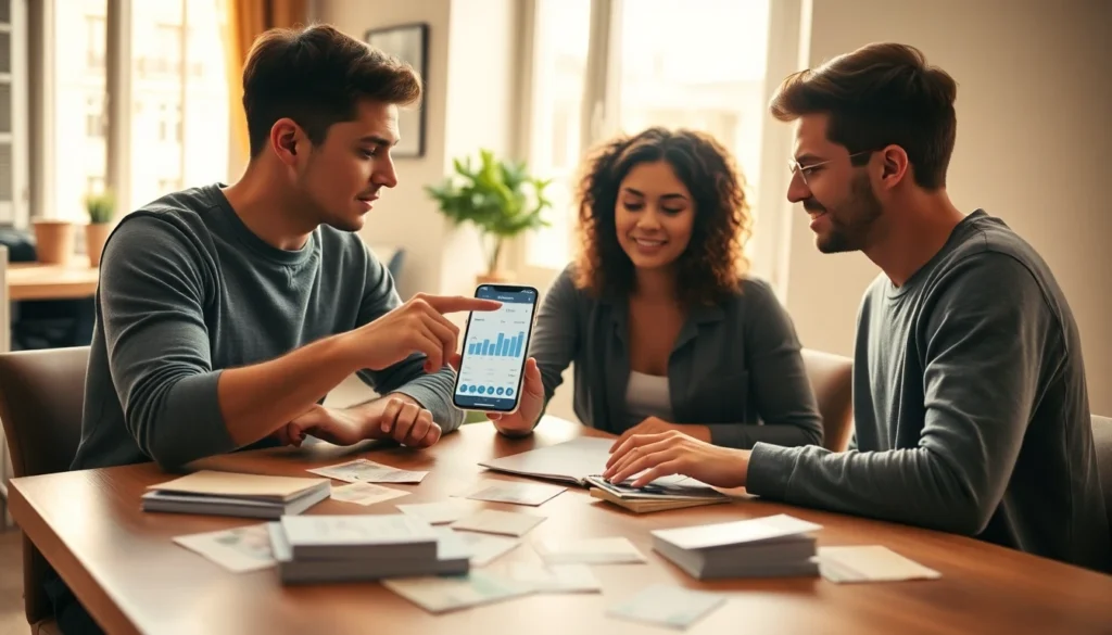 Dépenses communes en colocation : outils et astuces 2 deux colocataires qui gèrent leurs dépenses communes sur une application smartphone - colocation Île-de-France | Flatzen