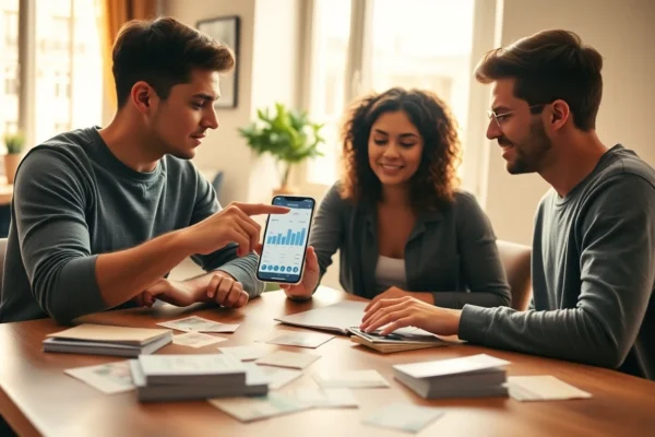 Home Page 1 deux colocataires qui gèrent leurs dépenses communes sur une application smartphone - colocation Île-de-France | Flatzen