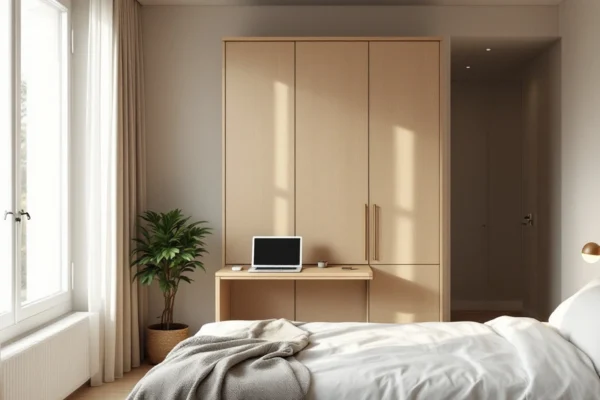 Home Page 2 Chambre meublée avec bureau et lit face à une pièce vide au parquet brut, colocation meublée ou non meublée en Île-de-France